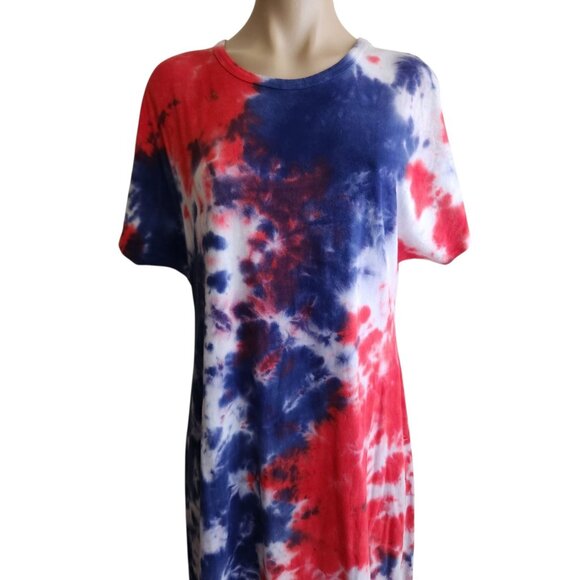 Lularoe Maria Maxi Dress Red White and Blue Tie Dye Size M - Picture 3 of 10
